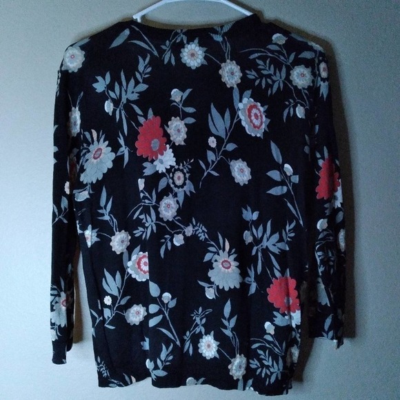 Ann Taylor Loft Black Floral Button Down Sweater - Picture 4 of 6